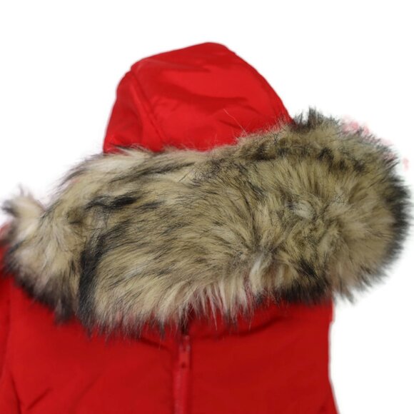 Liz Claiborne Red Quilted Puffer Vest Size L Large Fur Trim Hood Zipper - Picture 7 of 12